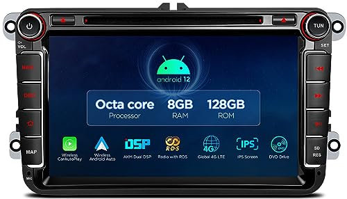 XTRONS Android 12 Car Stereo for VW Volkswagen EOS Golf, Octa Core 8GB+128GB Car Radio DVD Player, 8 QLED IPS Touched Car Bluetooth GPS Navigation DSP CarPlay 4G LTE support TPMS DVR AHD Camera DAB+