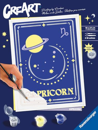Ravensburger CreArt 23739 - Steinbock - Sternzeichen Malen nach Zahlen Erwachsene, DIY Malset mit Pinsel und Acrylfarben, Geschenk für Frauen und Männer, Malen für Erwachsene