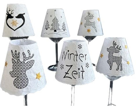 Bestickter Lampenschirm mit Weihnachtsmotiven, Winter, Weihnachten, verschiedene Designs, Glashusse, Weinglas, Tischdekoration, Geschenk