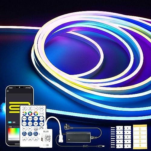 Dreamcolor RGBIC Neon LED Strip 5M, DC24V,96LEDs/M,Wifi Led Band mit Musik Sync,84 Szene DIY, Arbeitet mit Alexa, Google Assistant, Neon LED Streifen Strips IP67 wasserdicht Led Lichterkette