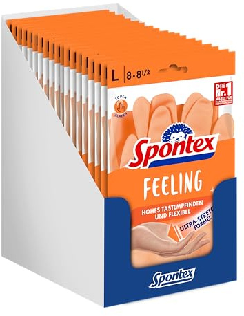 Spontex Feeling Haushaltshandschuhe, 18 Paar, für alle feinfühligen Putz- und Pflegearbeiten im Haushalt, hohes Tastempfinden, Größe L (18 x 1 Paar)