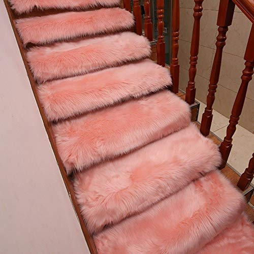 MyrRhe Flauschiger Treppenpolster-Teppich – Leise Stufenmatten mit Selbstklebender Rückseite für Mädchenzimmer (einfarbig) – Treppenpolster-Polsterung, Rosa (65 x 24 x 3 cm), 1 Stück