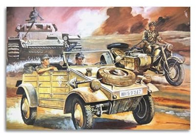 GEAD WWII Poster Deutschland Kubelwagen & BMW Motorrad dekorative Malerei Leinwand Kunst Bild 30 x 45 cm