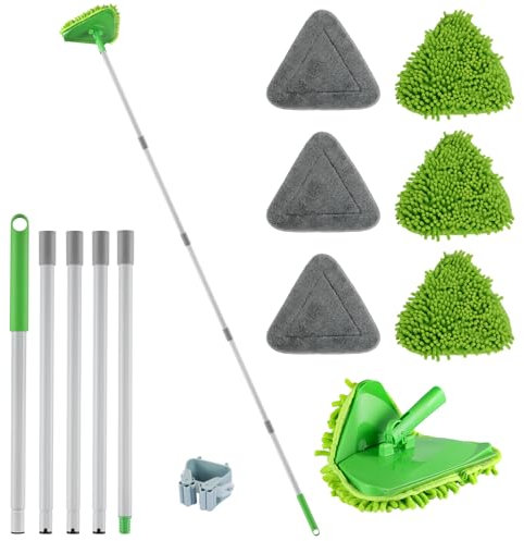 Wall Cleaner Triangle Mop with 82'' Long Handle - Wall Scrubber, Cleaning Washer Tool with 6 Microfiber Chenille Duster Pads for Clean Walls, Ceiling, Windows, Floors, Baseboards (82‘’)