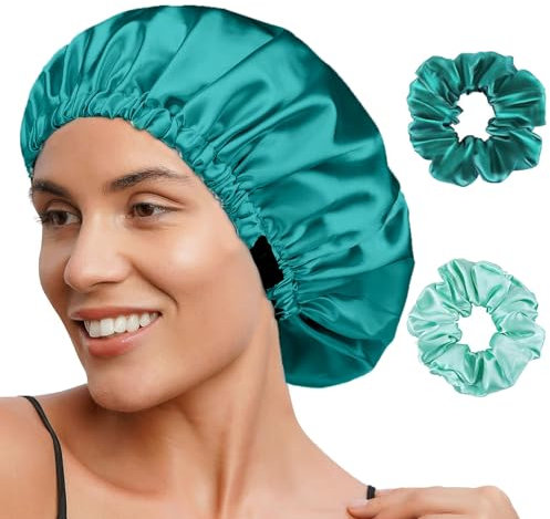 FOLAI 1 Stück Schlafmütze Satin Bonnet Nacht Schlaf Mütze Verstellbare Schlafkappe Kopfbedeckung Weiche Kopfhaube Schlafhaube Seide mit Gummizug für Damen und Mädchen…