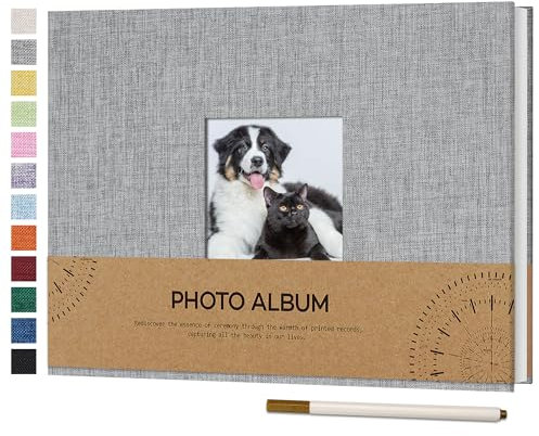 Vienrose Fotoalbum Selbstklebend Einkleben 10x15 Klein Leinen Photo Album mit 40 Weißen Seiten, Hochzeit Jahrestag Geburtstag Fotoalben mit Einem Kugelschreiber, 21,5x30cm, Grau