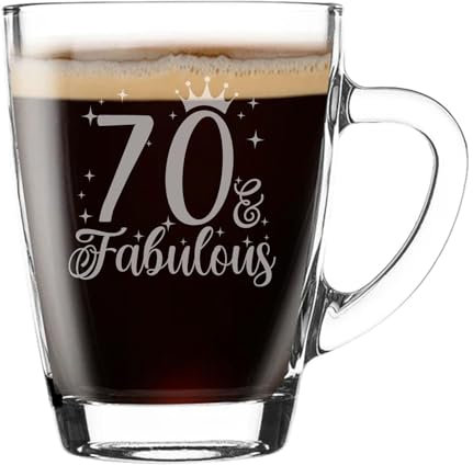 Always Looking Good 70th Birthday Gift for Women 70 & Fabulous Engraved Glass Mug Gift for Coffee Lovers Tea Cup Present for 70 Year Old 300ml Coffee Mug Funny Novelty Mug Gift for Men or Women