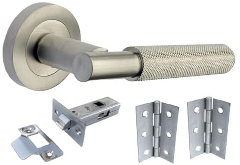 Betley Butterfly Knurled Turning Door Handles Pack Satin Lever on Round Rose Latch Handle Set for Internal Wooden Doors for Home and Office Luxe