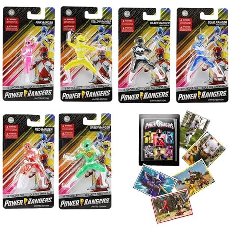 Limited Edition Mighty Morphin Power Rangers Mini Action Figures - Collectible Set of 6 Including the Original Green Ranger & Bonus Sticker Pack - Officially Licensed & Inspired by the Classic Series