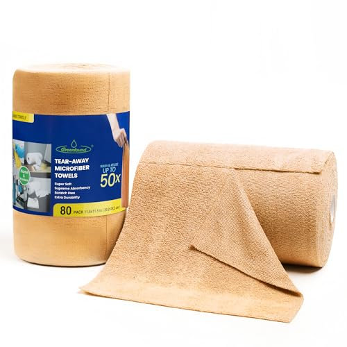 Greenfound Rollo de paño de limpieza de microfibra, paquete de 80, 11.5 x 11.5 pulgadas, toallas extraíbles, trapos reutilizables y lavables, color naranja