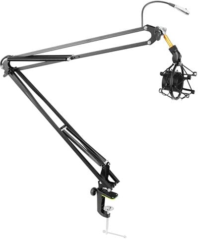 Pyle Suspension Mic Boom Stand Pro - Scissor Spring Arm Microphone Stand with Shock Mount, Adjustable Tilt & Extension, Perfect for Podcasts, Streaming, DJ Studio, Extends 3.9 ft