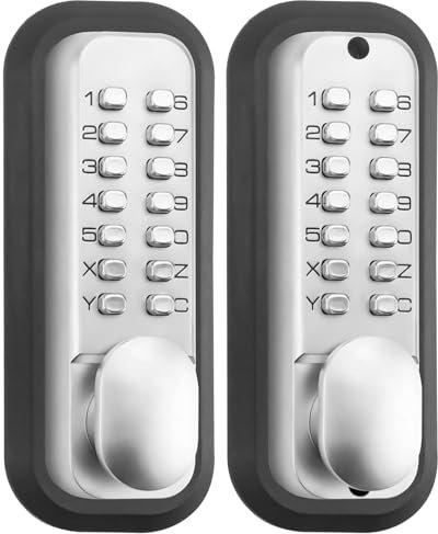 ANNFUZ Serrure de porte à clavier mécanique sans clé, combinaison double face et poignée pour portail d'entrée, verrouillage automatique, bouton poussoir intérieur extérieur et ensemble de leviers