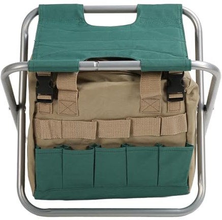plplaaoo Rucksack-Hocker, robuste Klapphocker-Tasche, verschleißfester Gartensitz aus 600D-Oxford-Stoff, multifunktionales Gartengeräte-Set mit Abnehmbarer Aufbewahrungstasche für Camping (Silber)