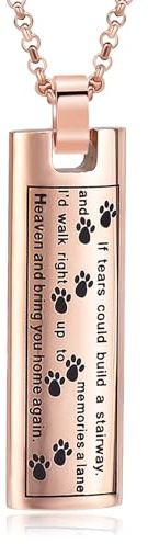 QGJNSGC Urn Necklace for Ashes Pet Paw Print Cremation Jewelry Memorial Pendant for Dog Cat Ashes Keepsake Locket Jewellery for Men for Women (Rose gold)