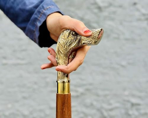 Nautical Brass Dog Handle Unique Brown Walking Stick | Brass Head Handle & Wooden Cane | Perfect For Gift Men & Women