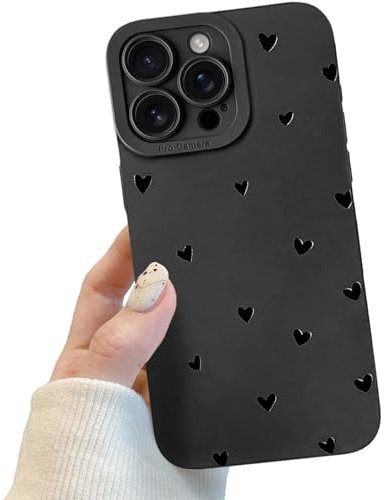Compatible for iPhone 16 Pro Max Case, Black Cute Heart Case Design for Women Girls, Soft TPU Slim Profile, Anti-Slip Shockproof Protective Phone Cover for iPhone 16 Pro Max