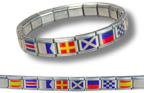 Feyma Pulsera de la Virgen del Carmen, Patrona de los Marineros, en Banderas Náuticas - Acero Inoxidable y Banderas de España