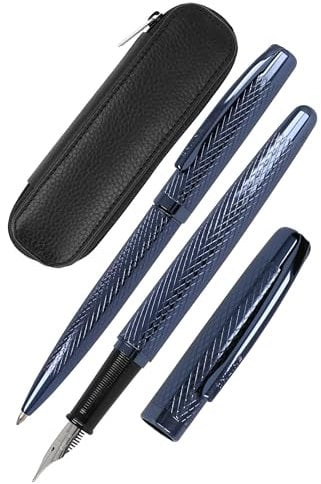 Online Schreib-Set Eleganza Diamond Night I enthält Kugelschreiber, Füller, Echt-Lederetui I 3-teilig I in Geschenkbox I Füllhalter für Standardpatronen I Kulli mit Großraummine G2