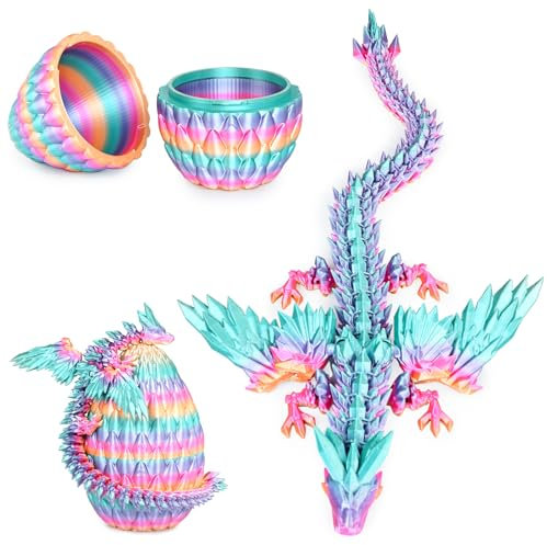 Winged Dragon Inside Surprise Egg Fun Collectible Toy Gift for Kids and Adults, 3D Printed Fantasy Dragon Ideal for Christmas Easter Birthdays and Holiday Decorations (Rainbow, Medium)