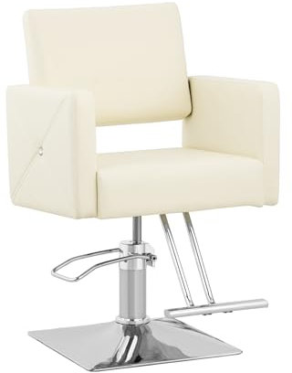 Physa Friseurstuhl Carlisle mit Fußstütze Sitzhöhe: 45-55 cm Belastbarkeit: 150 kg Beige Barberstuhl Friseursessel höhenverstellbar Bedienstuhl Friseur