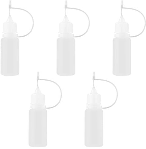 Lotsdonxia 5-Pack Precision Needle Tip Applicator Bottles – Small, Refillable, and Portable 10ml Liquid Dropper Bottles for Glue, Ink, DIY Paint & Crafting Projects