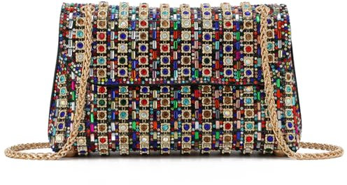 SUKUTU Mujeres Cristales Piedra Preciosa Tarde Bolsa Brillante Banquete Bolso Fiesta Cuadrado Embrague Moda sobre Embrague Bolso con Cadena