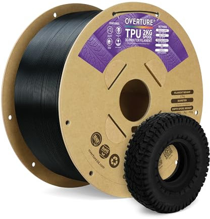 OVERTURE TPU-Filament, 1,75 mm, flexible TPU-Rolle, 95 A, weiches 3D-Drucker-Filament, 2 kg, 1 Spule, Maßgenauigkeit +/- 0,02 mm, TPU, Schwarz, 2 kg, 1 Stück