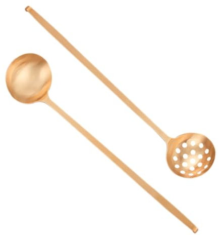 Alipis 2pcs Extra Long Handle Soup Spoon Serving Spoons Brass Colander Thickened Kitchen Utensils for Home