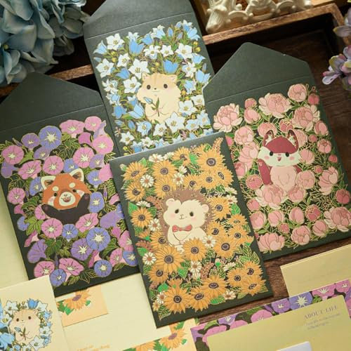 KARLOR Briefpapier mit Briefumschläge, 9 Umschläge+18 Schreibpapier+9 Aufkleber, Orchidee Sonnenblumen Pfingstrose Briefpapier liniert mit Umschlag Einladung edel Briefpapier Aquarell Blumen Motiv