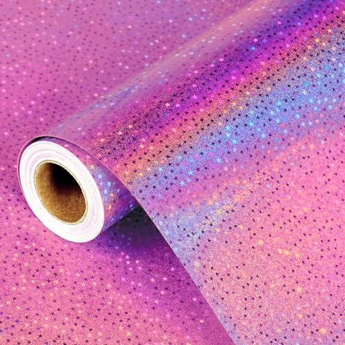 Rosa Holografisches Geschenkpapier, 43CM X 10M Sterne Geschenkpapier Rolle für Frauen Mädchen, Irisierende Metallic Folie Geschenkverpackung Papier für Geburtstag, Valentinstag, Muttertag, Weihnachten