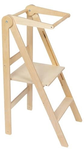 Leg&Go Montessori klappbarer Lernturm mit höhenverstellbarer Plattform - komplett montiert und sofort einsatzbereit. (Naturholz)