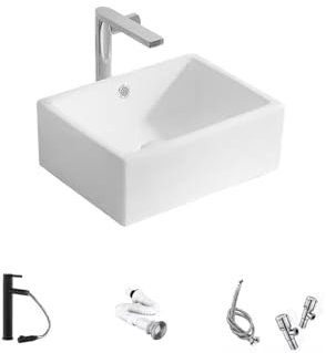 HADECOLL Lavabo De Cerámica De Tamaño Pequeño con Lados Estrechos para Encimera, Lavabo De Baño, Lavabo Pequeño para Encimera, Un Solo Color