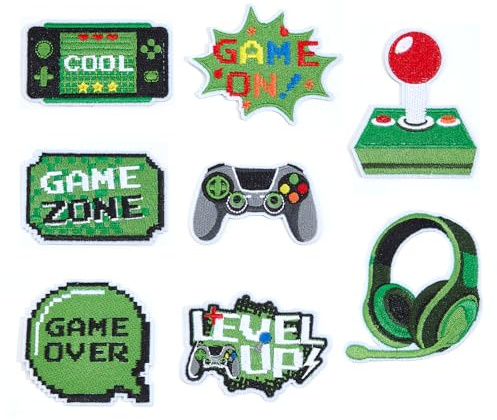 letsinstyle 8Pcs Video Embroidery Patches, Green Pixelated Iron on Embroidered Applique, Sewing Embellishments for Jeans Jackets Clothing Pants Dress Shoes Hats Handbags Backpacks