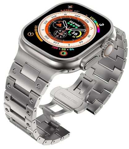 yeziu Cinturino in acciaio inossidabile per Apple Watch Band Ultra 2, bracciale per iWatch Serie 10, 9, 8, 7, 6, 5, 4 SE(Titanium,49mm)