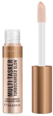 Rimmel Multi Tasker Turbocharged Glow, 004 Chelsea Glow, flüssiger Gesichtshighlighter, lichtreflektierende Perlen, luminöser, gesunder Glanz, Vitamin C & E, vegane Formel, 10 ml