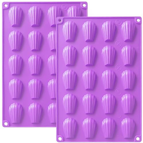 YXHZVON 2 Pièces Moule Madeleine Silicone, 20 Cavités Antiadhésifs Moule à Madeleine，Mini Moule Madeleine Silicone pour Madeleine, Biscuits, Chocolat, Pudding (Violet)