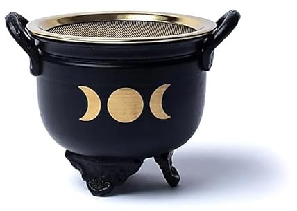 LivuX Räucherkessel Mondphasen mit Sieb – Weihrauchgefäß aus Eisen – Ø9,5cm – Stabiler Ritualkessel – Ideal für Räucherkohle, Harz & Kräuter – Magisches Zubehör für Rituale & Zeremonien 1372