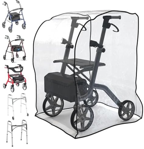 Rollator Abdeckung Wasserdicht,Abdeckung Rollator,Regenschutz Rollator,Rollator Abdeckplane,61 X 83 X 95cm,Transparent,Universelle,Wasserdicht,Staub,Winddicht,für Gefalteten Rollator,Gehhilfe