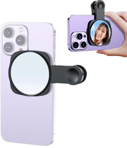 Selfie Spiegel Kompakttelefon Hinterkamera Spiegel Universal Telefon Clip für iPhone 15/14/13/12 Android Samsung Smartphone Selfie Vlog Zubehör (schwarz)