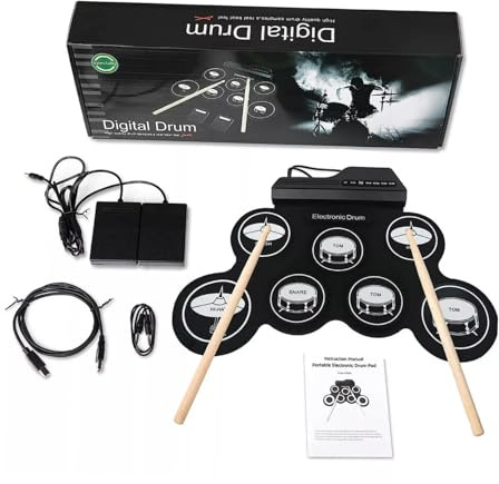 Elektronisches Drum Pad, Tragbares Übungsdrumpad Schwarz | USB Digitalausführung, Leichtes Silikon Abs Design, Kopfhöreranschluss für Leises Spielen