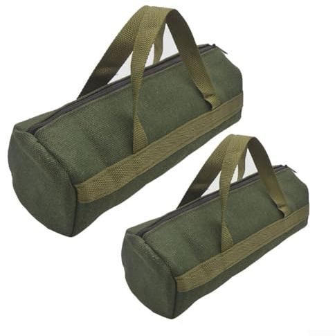 Yuanpgky Lot de 2 sacs de rangement pour outils, pochette de rangement pour électricien avec sangle portable, sac à outils en toile de grande capacité pour la maison et le garage, vert