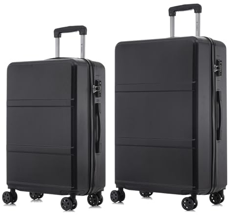 YONSLY Premium Reisekoffer TSA-Schloss,YKK-Reißverschluss Hartschalen-Koffer Trolley Kabinenkoffer Rollkoffer Suitcase Handgepäck 4 Rollen (Schwarz, L-XL-Set)