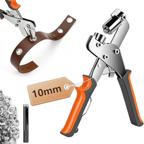 toothank Profi Ösenzange Set mit 200 Stück Ösen (Innen-Ø 10mm), Lochzangen-Set für Planen, Stoffe, Leder, Gürtel, Markisen und Karton