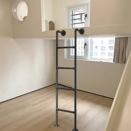 Rutschfeste, robuste Dachbodenleiter, verstellbar, 100 x 150 cm, bodenstehend, Wohnmobil-Etagenbettleiter, Wandmontage, schwarze Metallstufen für Sicherheit und Stabilität (180 cm)
