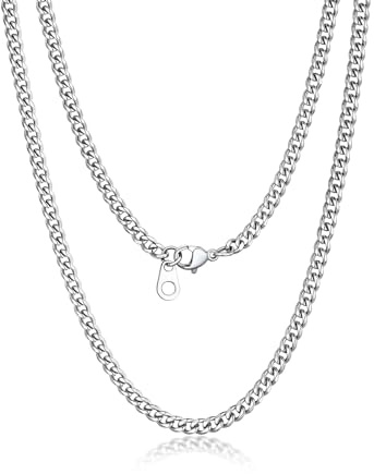 Suplight 925 Sterling Silver Chain Necklaces for Men, 3/5/6/9/12mm, Stainless Steel Cuban/Figaro Mens Necklace，Silver/Black/Gold Plated Chains Length 14/18/20/22/24/26/28/30“