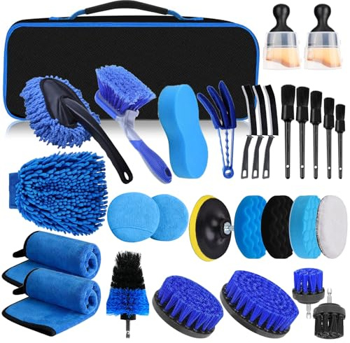 31 Stück Auto Reinigungsset, Auto Waschen Set,Auto Reinigungsset Komplett für Innenraum und Außenfläche,Auto Detailing Pinsel Auto Waschset,Detailing Set,Auto Reinigungsset für Lüftungsschlitz,Räder