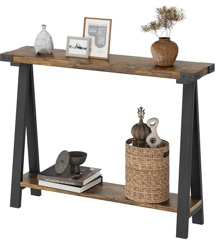 RBFGYIOP Table console rustique avec 2 étagères - Cadre en métal solide - Étagère peu encombrante - Parfaite pour l'entrée, le salon, la chambre à coucher - Rétro