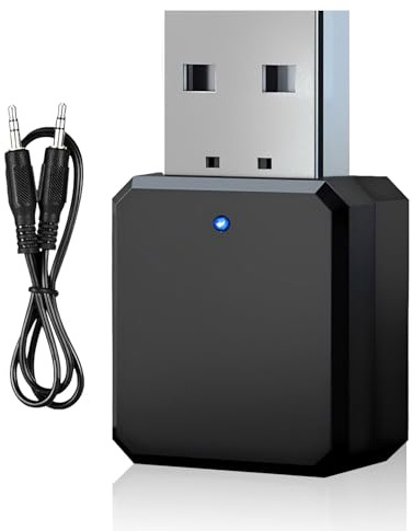 DAFNE Ricevitore Bluetooth 5.1 per auto con porta AUX da 3,5 mm, bluetooth auto aux, interfaccia USB Plug and Play, microfono integrato, doppia connessione per auto/PC/TV/altoparlanti cablati