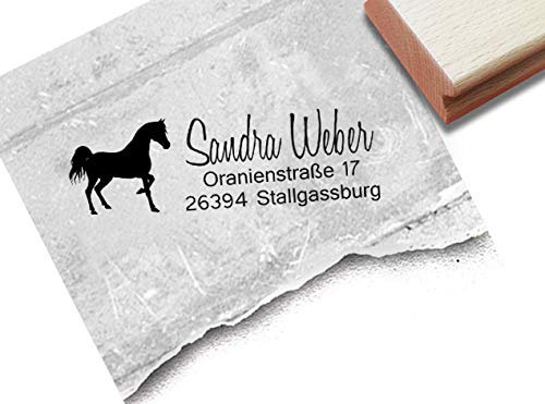 Stempel Adressstempel Pferd - Familienstempel Firmenstempel personalisiert Name Adresse Tier Geschenk für Kinder Hobby Schule Beruf - zAcheR-fineT