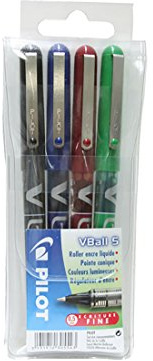 PILOT 305543 Tintenroller VballVB 5 4-teilig Set (Schwarz / Blau / Rot / Grün)